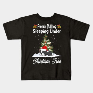 French Bulldog Sleeping Under Christmas Tree Funny Xmas Kids T-Shirt